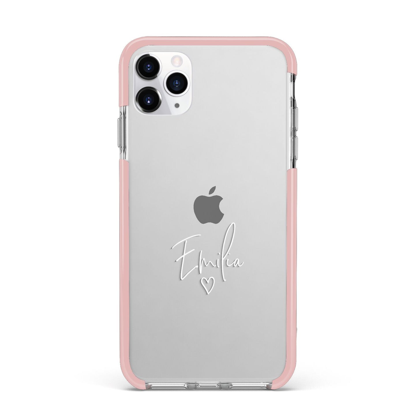 White Handwritten Name Transparent iPhone 11 Pro Max Impact Pink Edge Case