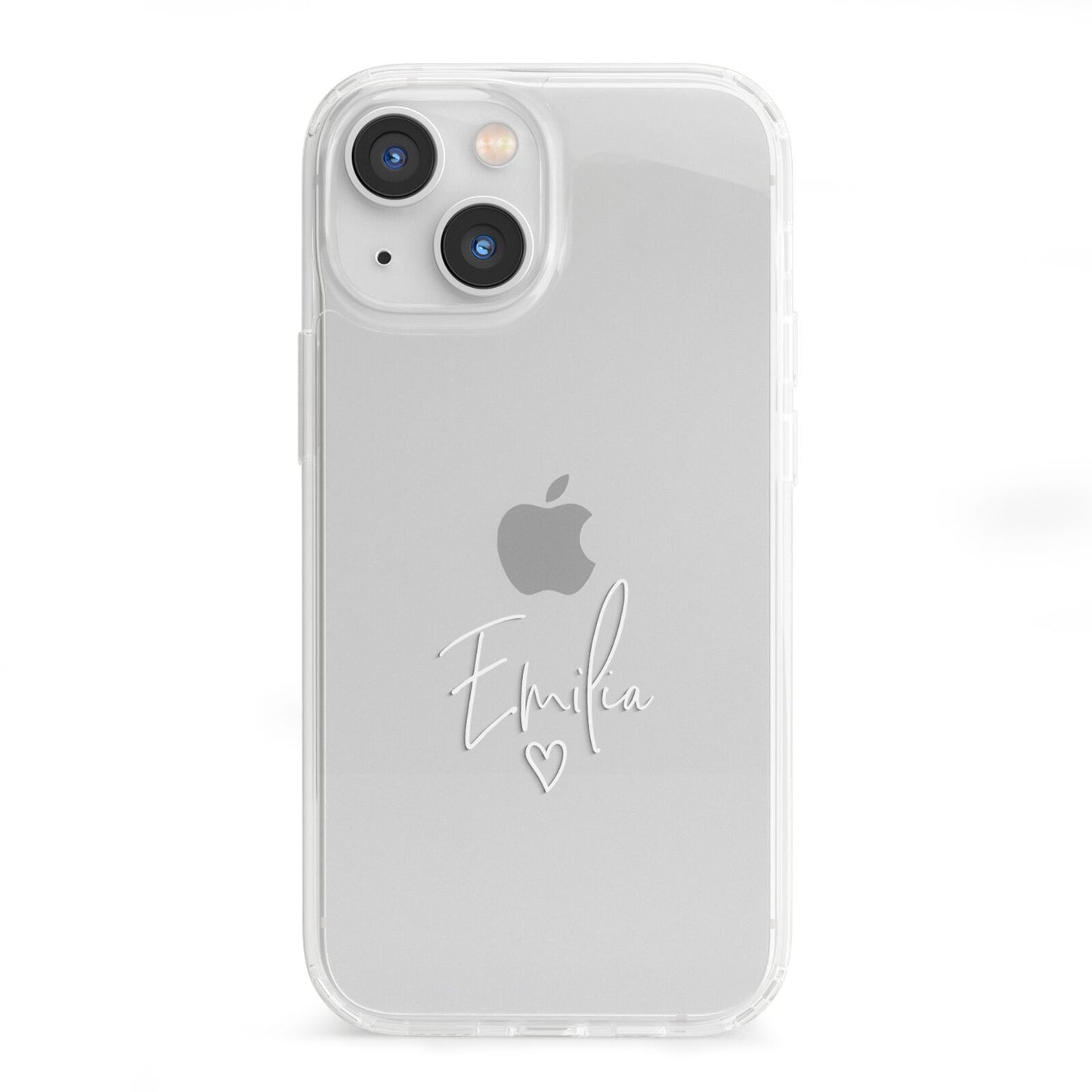 White Handwritten Name Transparent iPhone 13 Mini Clear Bumper Case