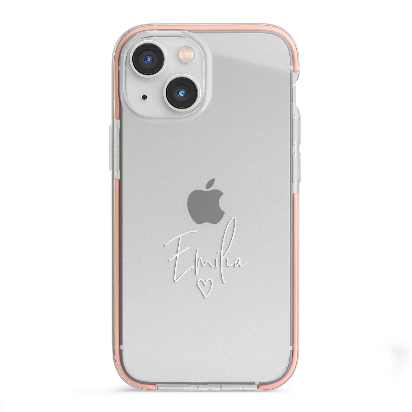 White Handwritten Name Transparent iPhone 13 Mini TPU Impact Case with Pink Edges