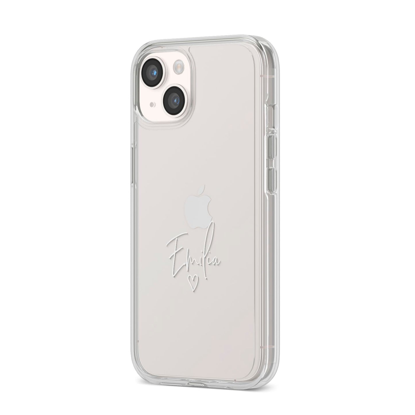 White Handwritten Name Transparent iPhone 14 Clear Tough Case Starlight Angled Image