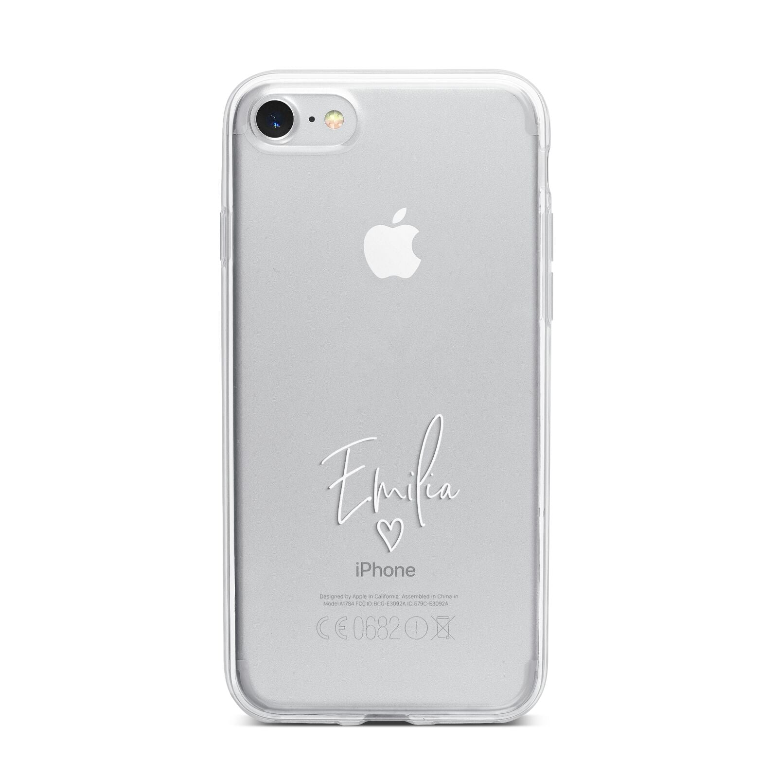 White Handwritten Name Transparent iPhone 7 Bumper Case on Silver iPhone