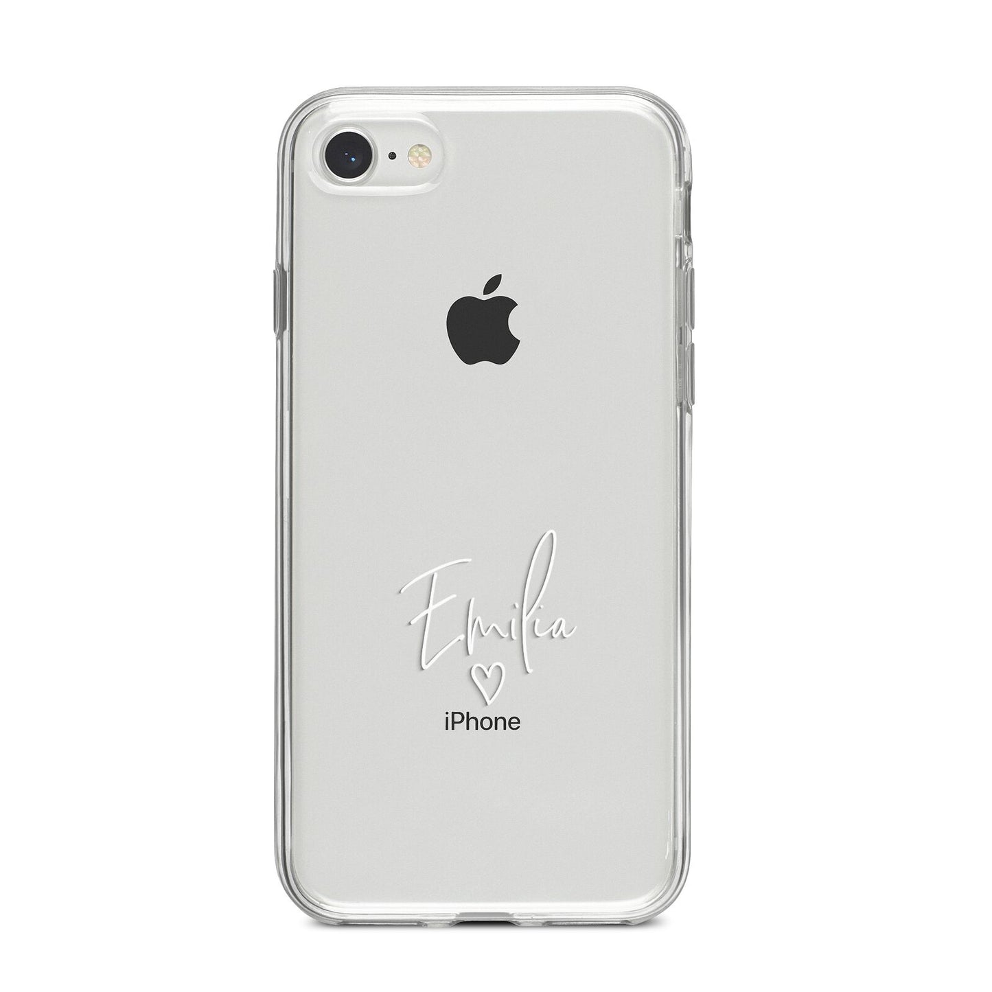 White Handwritten Name Transparent iPhone 8 Bumper Case on Silver iPhone