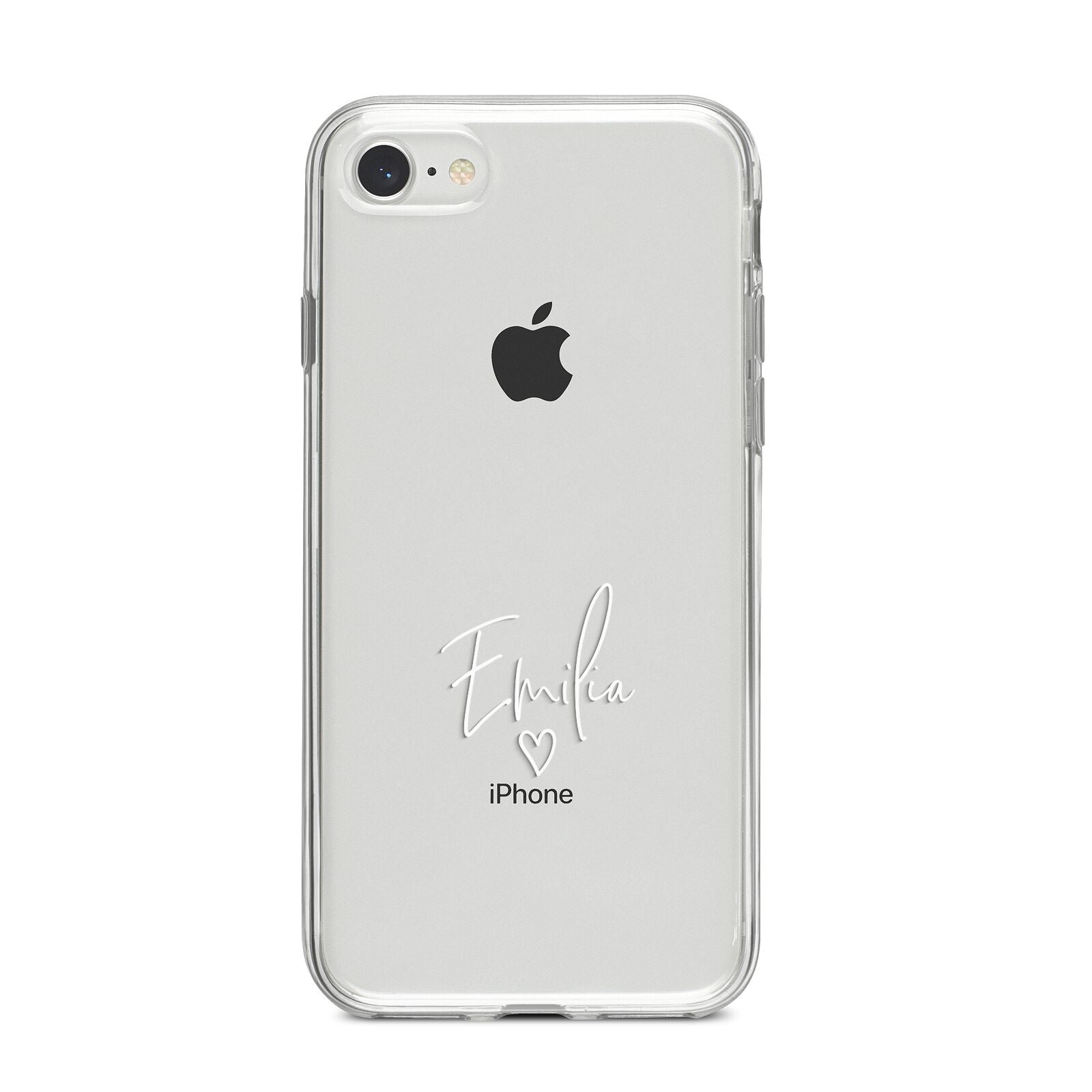 White Handwritten Name Transparent iPhone 8 Bumper Case on Silver iPhone
