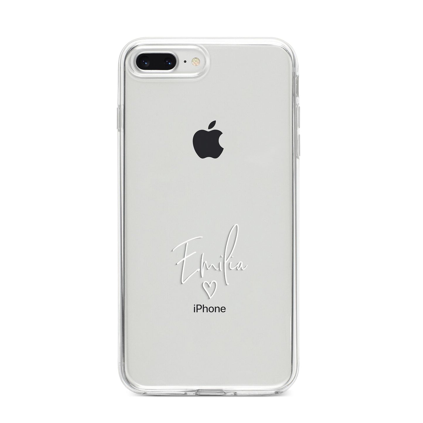 White Handwritten Name Transparent iPhone 8 Plus Bumper Case on Silver iPhone