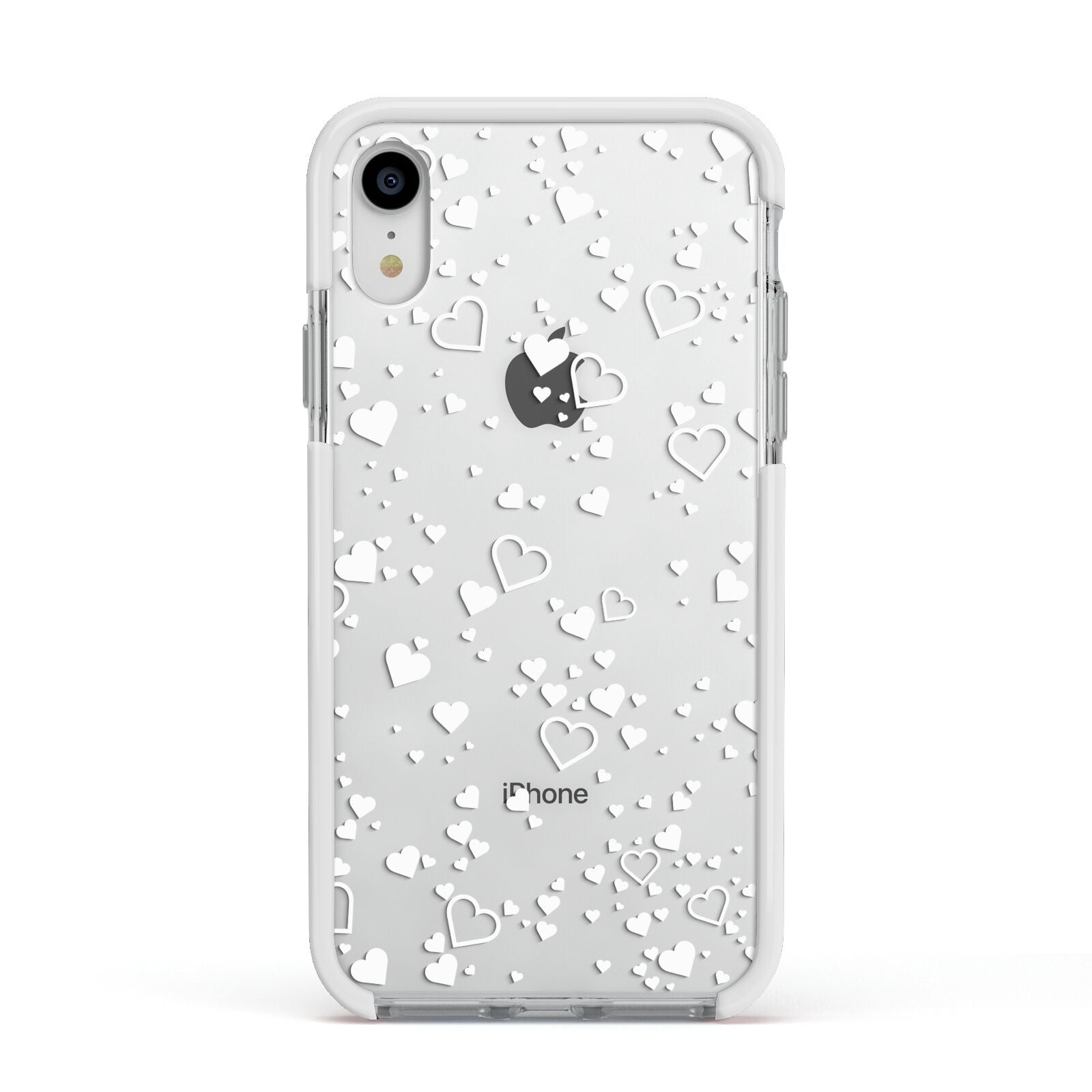 White Heart Apple iPhone XR Impact Case White Edge on Silver Phone