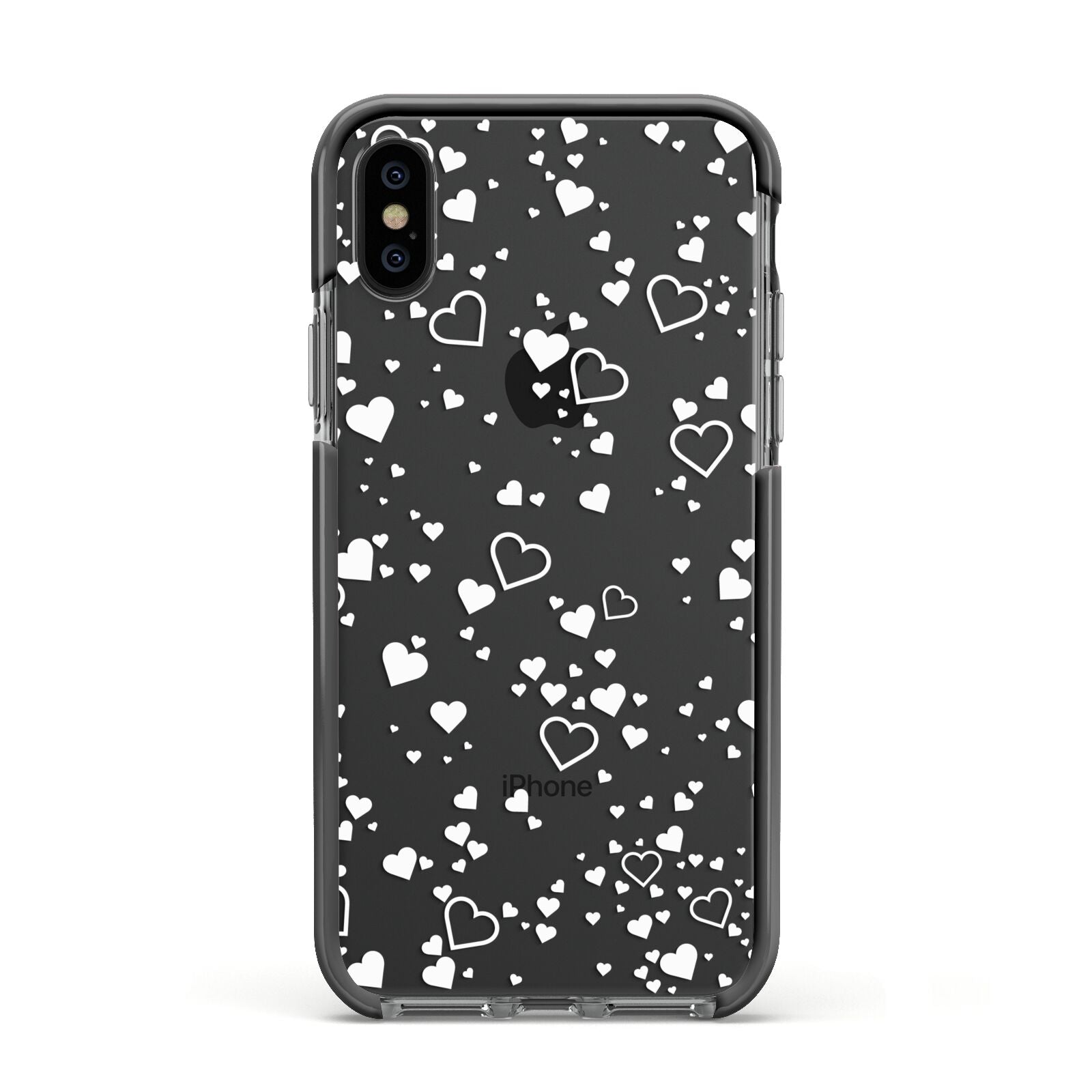 White Heart Apple iPhone Xs Impact Case Black Edge on Black Phone