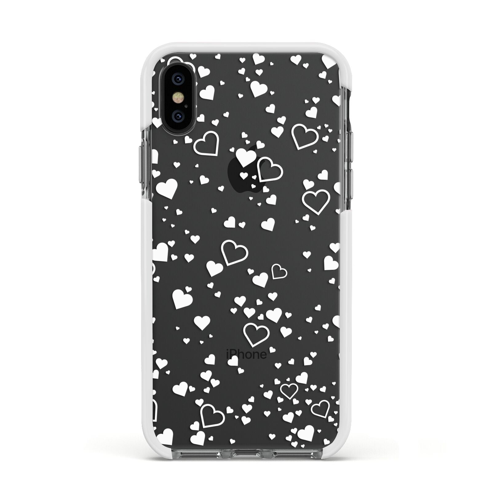 White Heart Apple iPhone Xs Impact Case White Edge on Black Phone