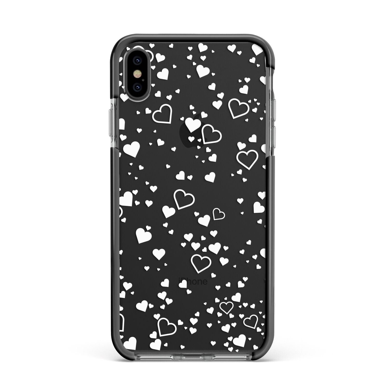White Heart Apple iPhone Xs Max Impact Case Black Edge on Black Phone