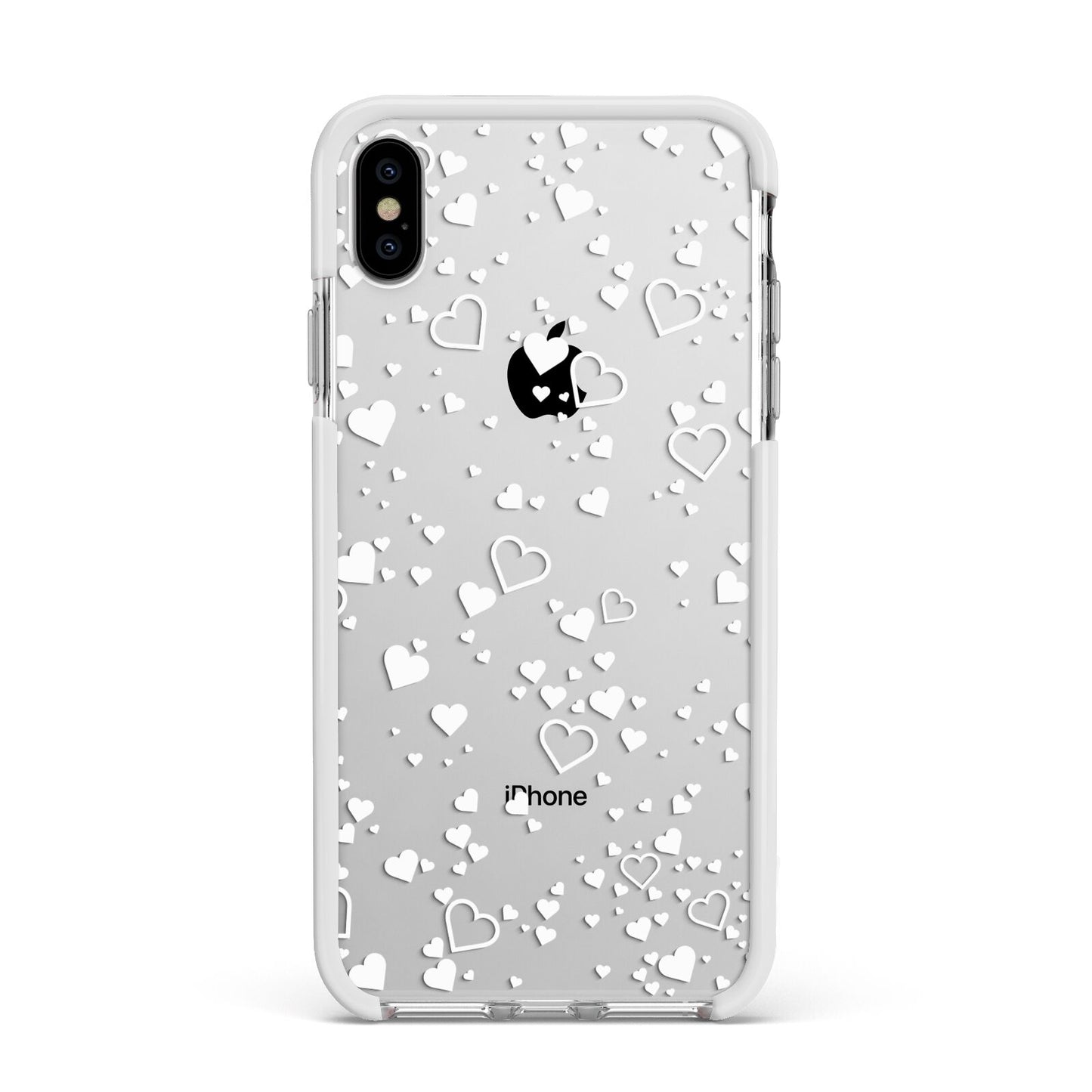White Heart Apple iPhone Xs Max Impact Case White Edge on Silver Phone