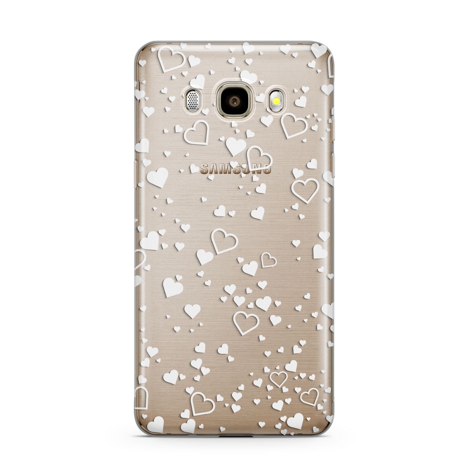 White Heart Samsung Galaxy J7 2016 Case on gold phone