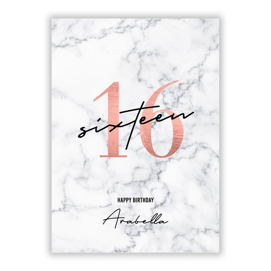 White Marble Personalised Birthday A5 Flat Greetings Card