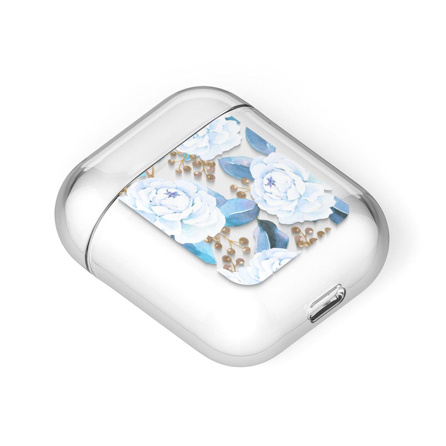 White Peonies AirPods Case Laid Flat