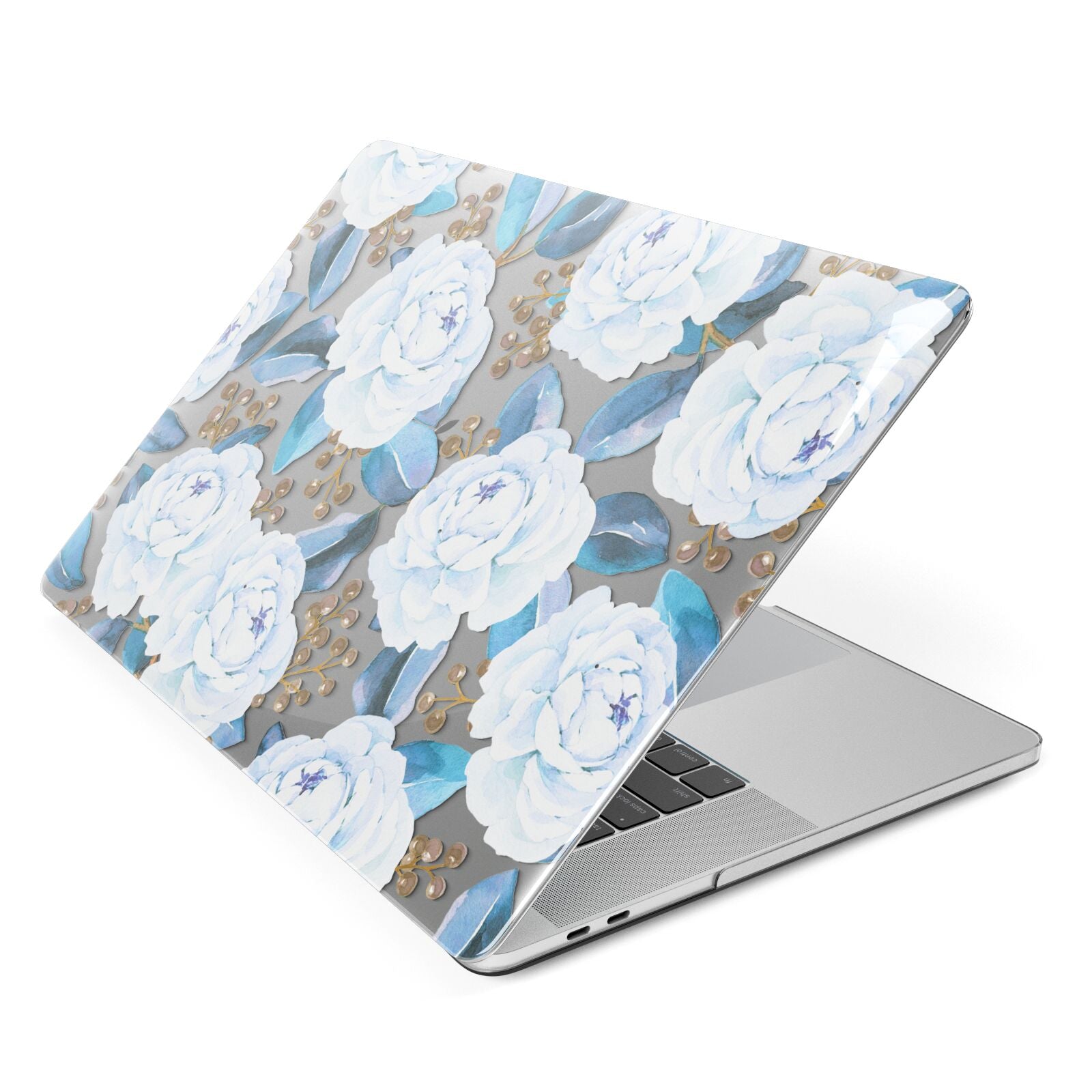 White Peonies Apple MacBook Case Side View