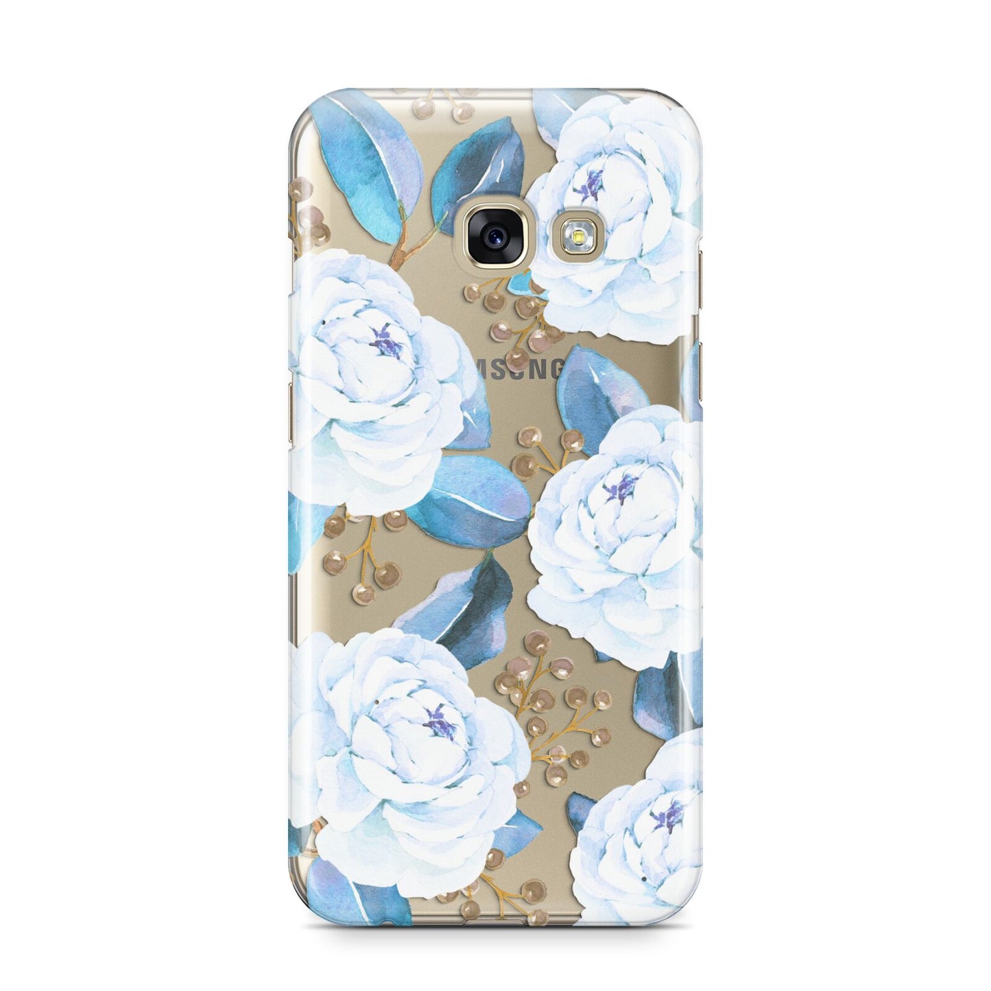 White Peonies Samsung Galaxy A3 2017 Case on gold phone