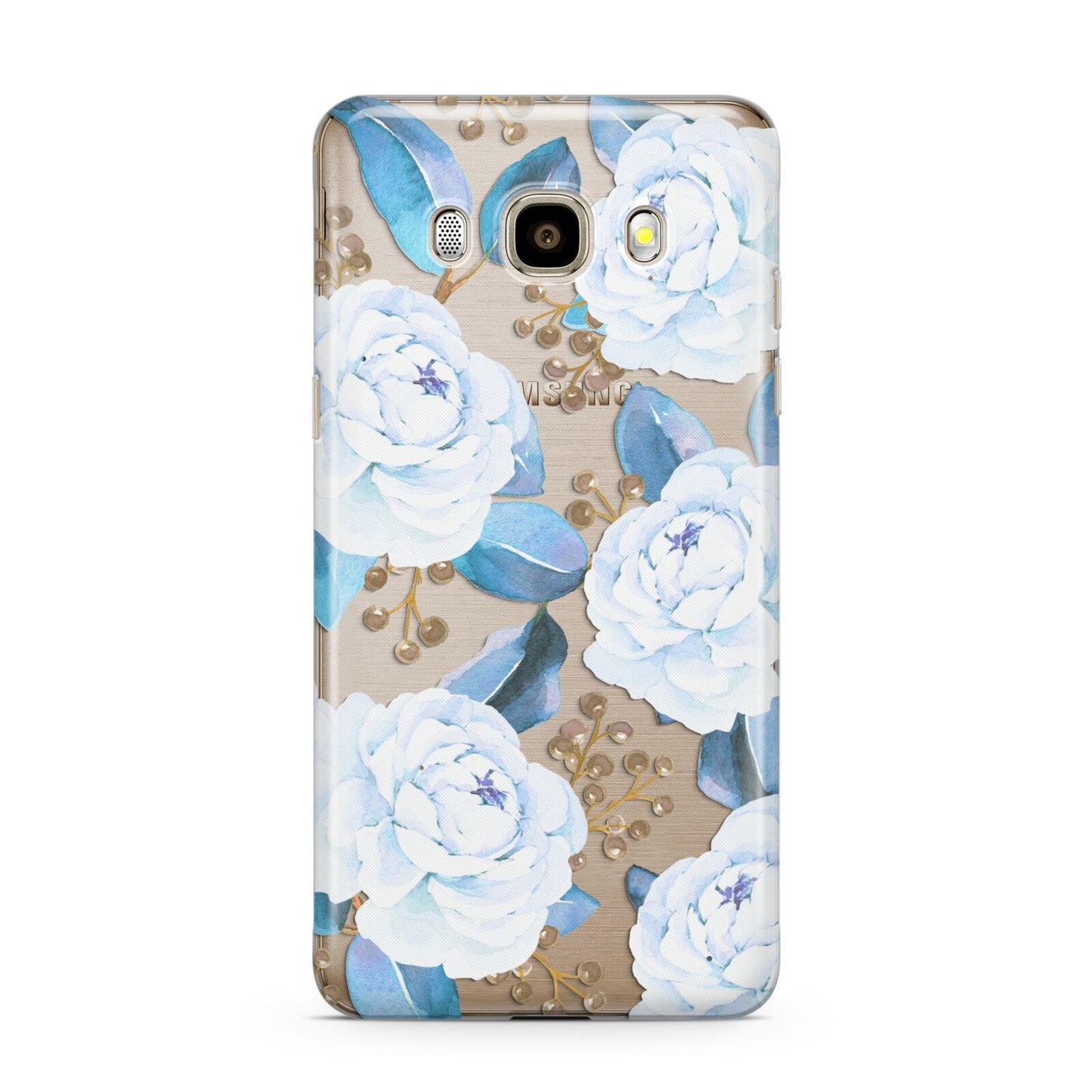 White Peonies Samsung Galaxy J7 2016 Case on gold phone