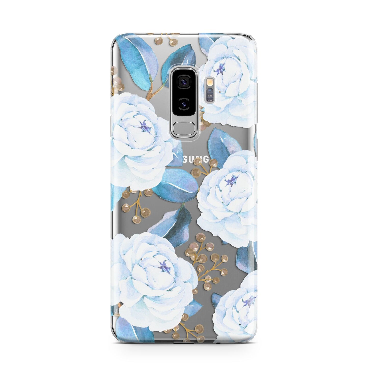White Peonies Samsung Galaxy S9 Plus Case on Silver phone