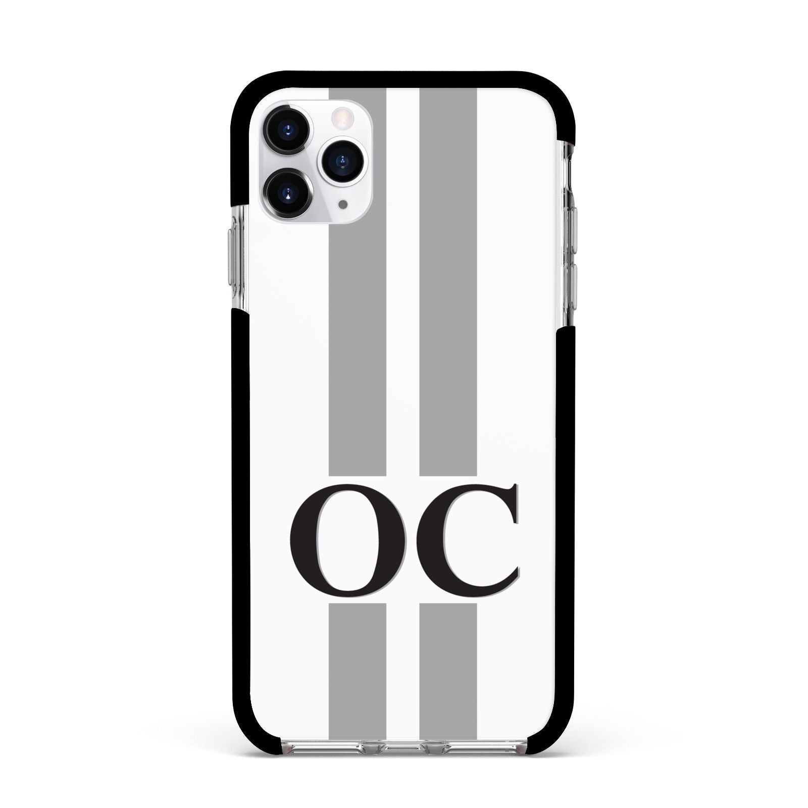 White Personalised Initials Apple iPhone 11 Pro Max in Silver with Black Impact Case