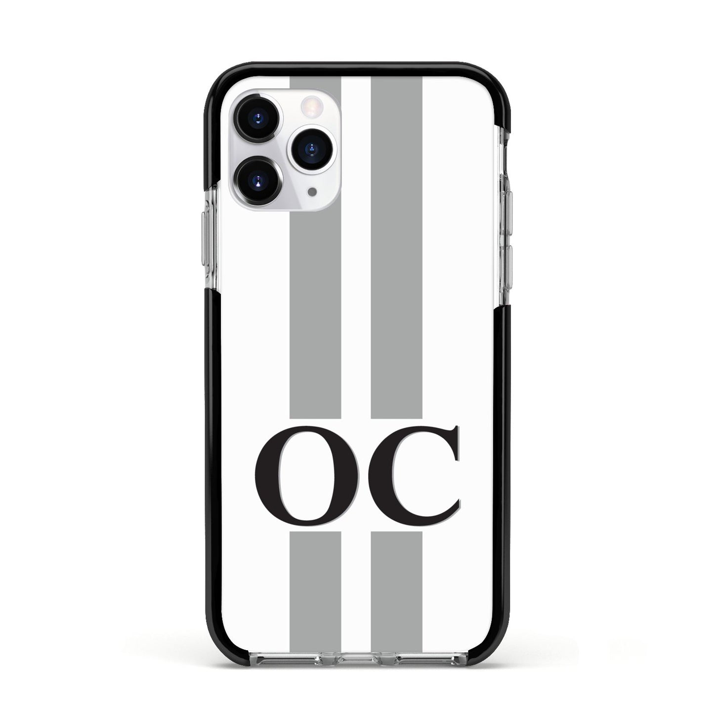 White Personalised Initials Apple iPhone 11 Pro in Silver with Black Impact Case