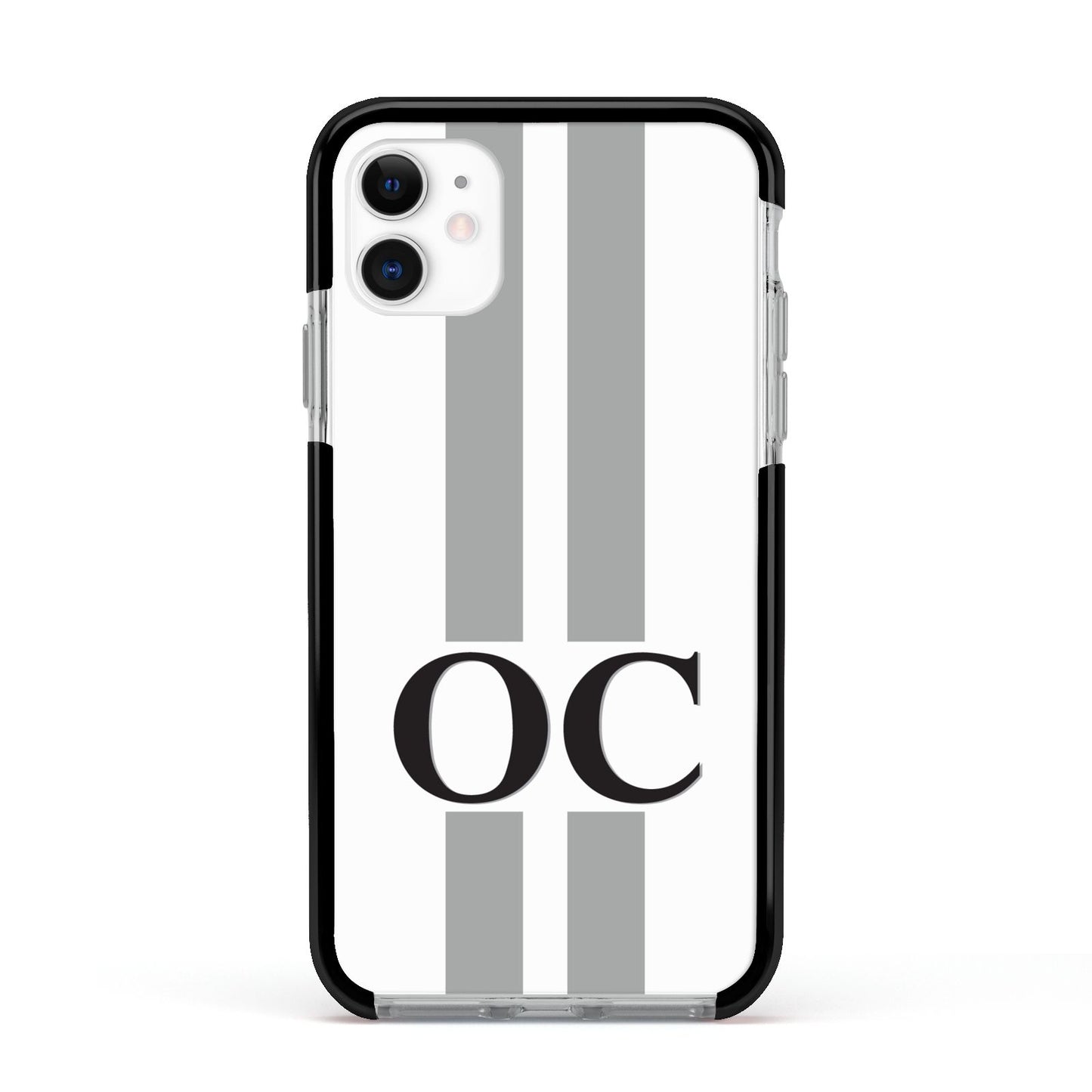 White Personalised Initials Apple iPhone 11 in White with Black Impact Case