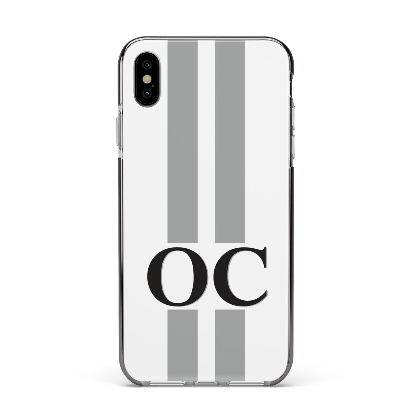 White Personalised Initials Apple iPhone Xs Max Impact Case Black Edge on Silver Phone
