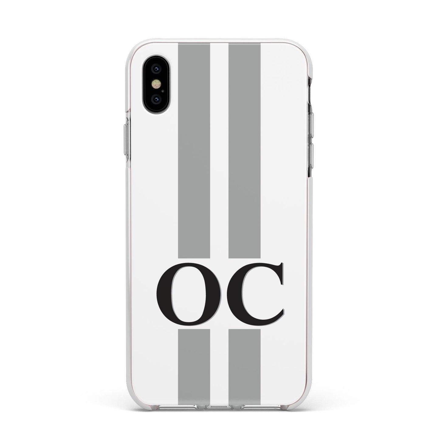 White Personalised Initials Apple iPhone Xs Max Impact Case White Edge on Silver Phone