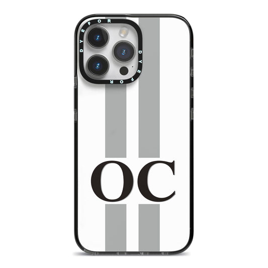 White Personalised Initials iPhone 14 Pro Max Black Impact Case on Silver phone