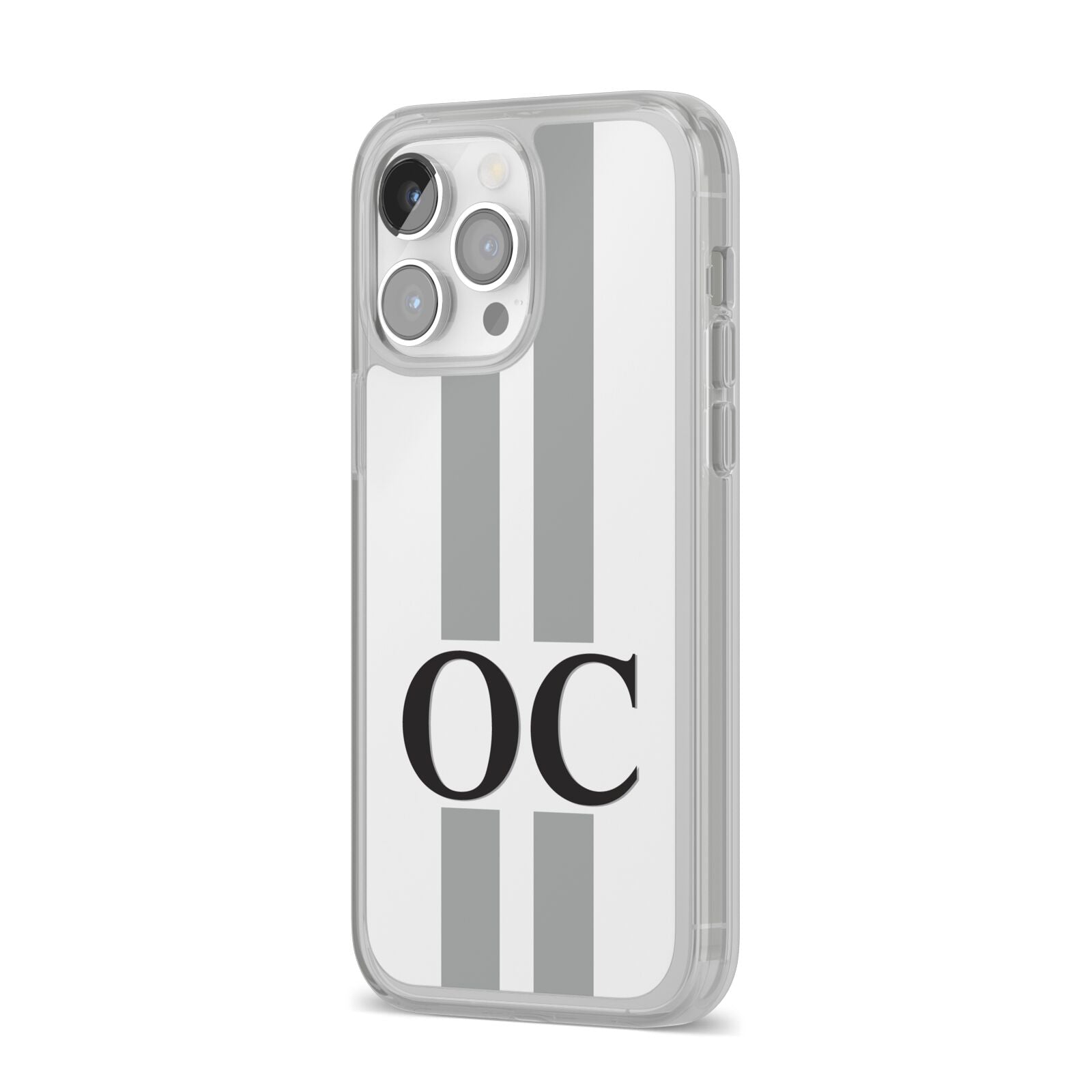 White Personalised Initials iPhone 14 Pro Max Clear Tough Case Silver Angled Image