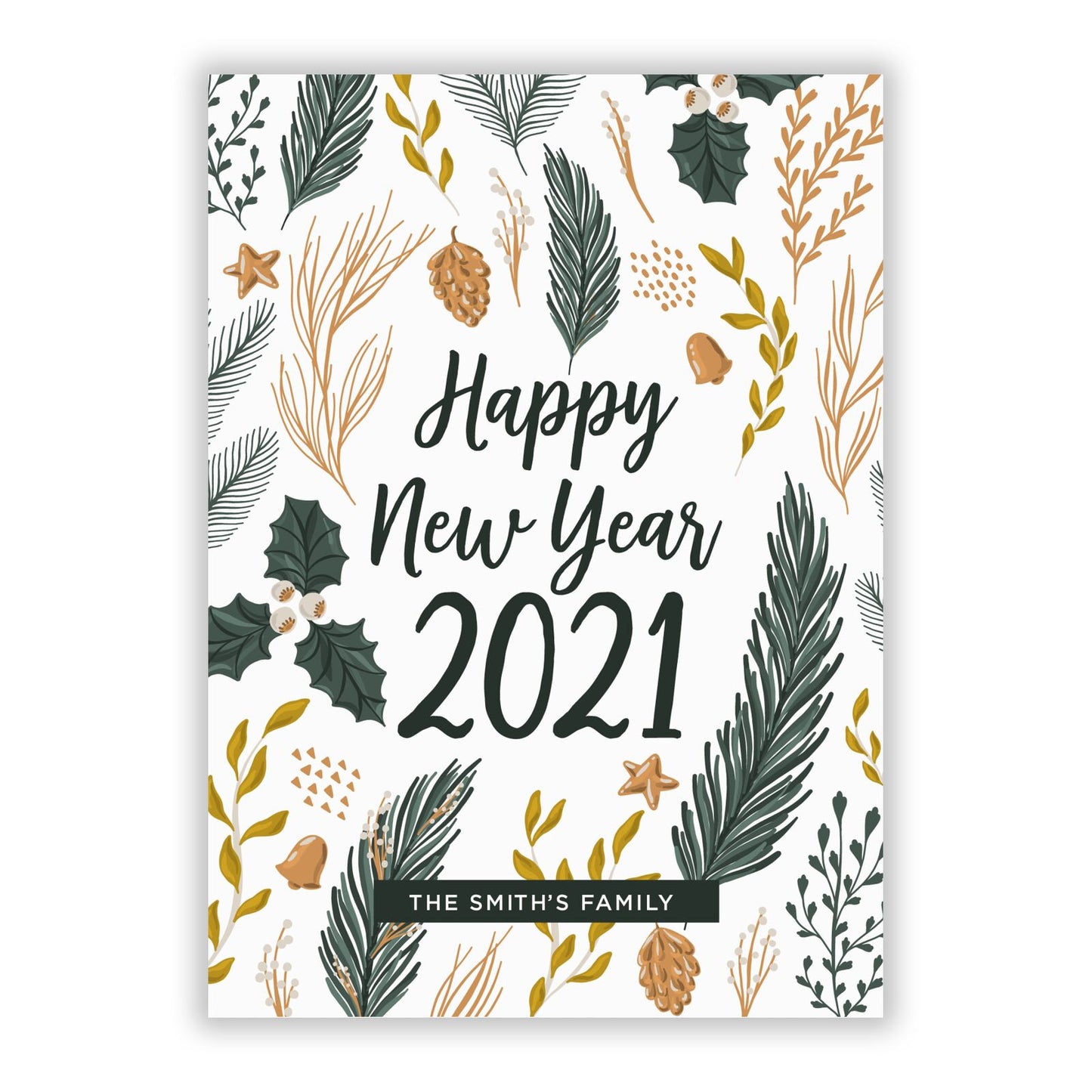 White Pine Family Name New Year s A5 Flat Greetings Card