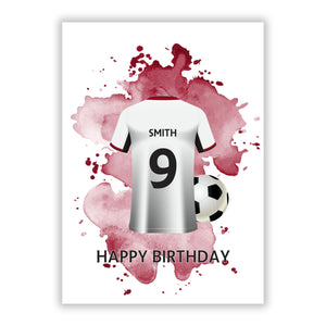 White Red Personalised Football Shirt Greetings Card