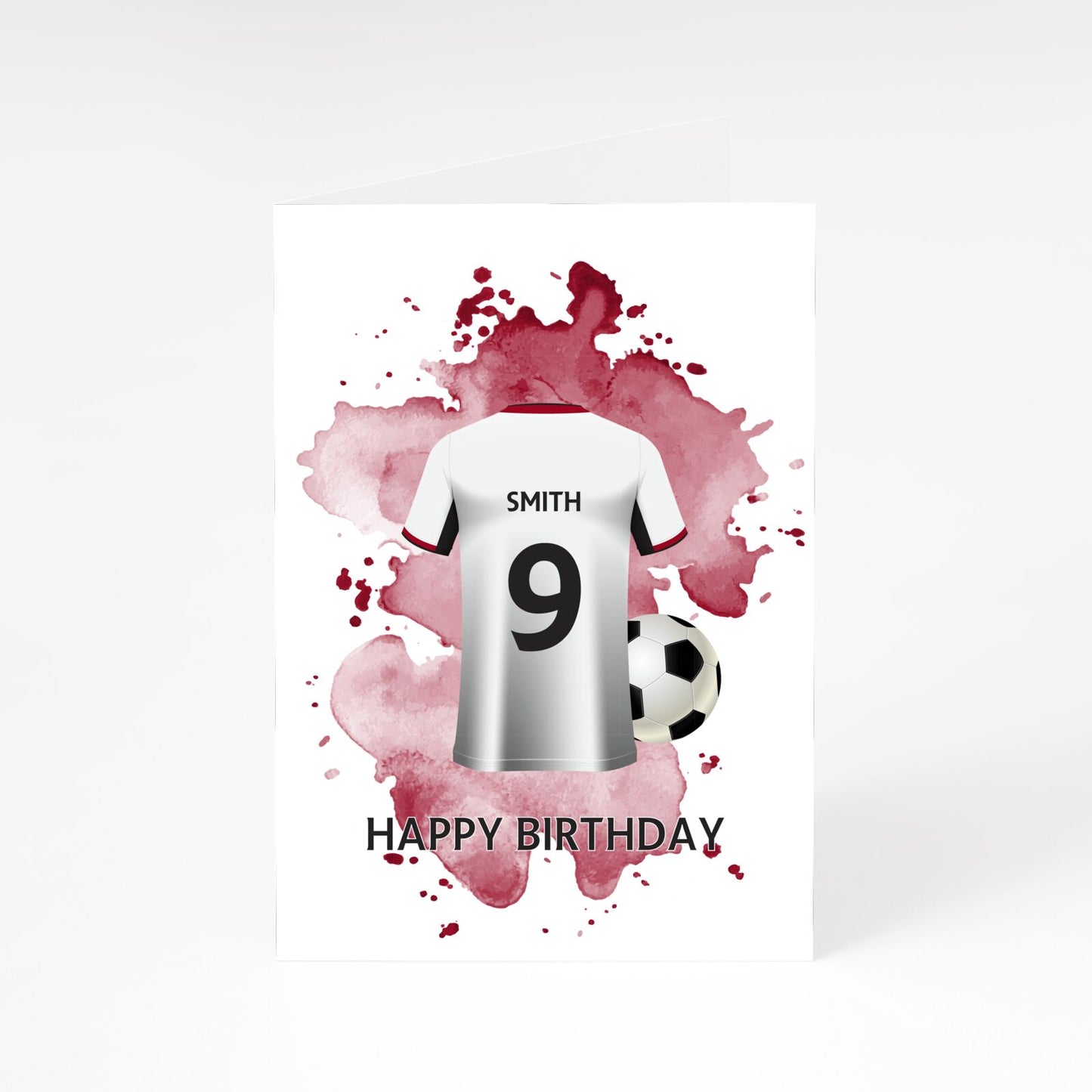 White Red Personalised Football Shirt A5 Greetings Card