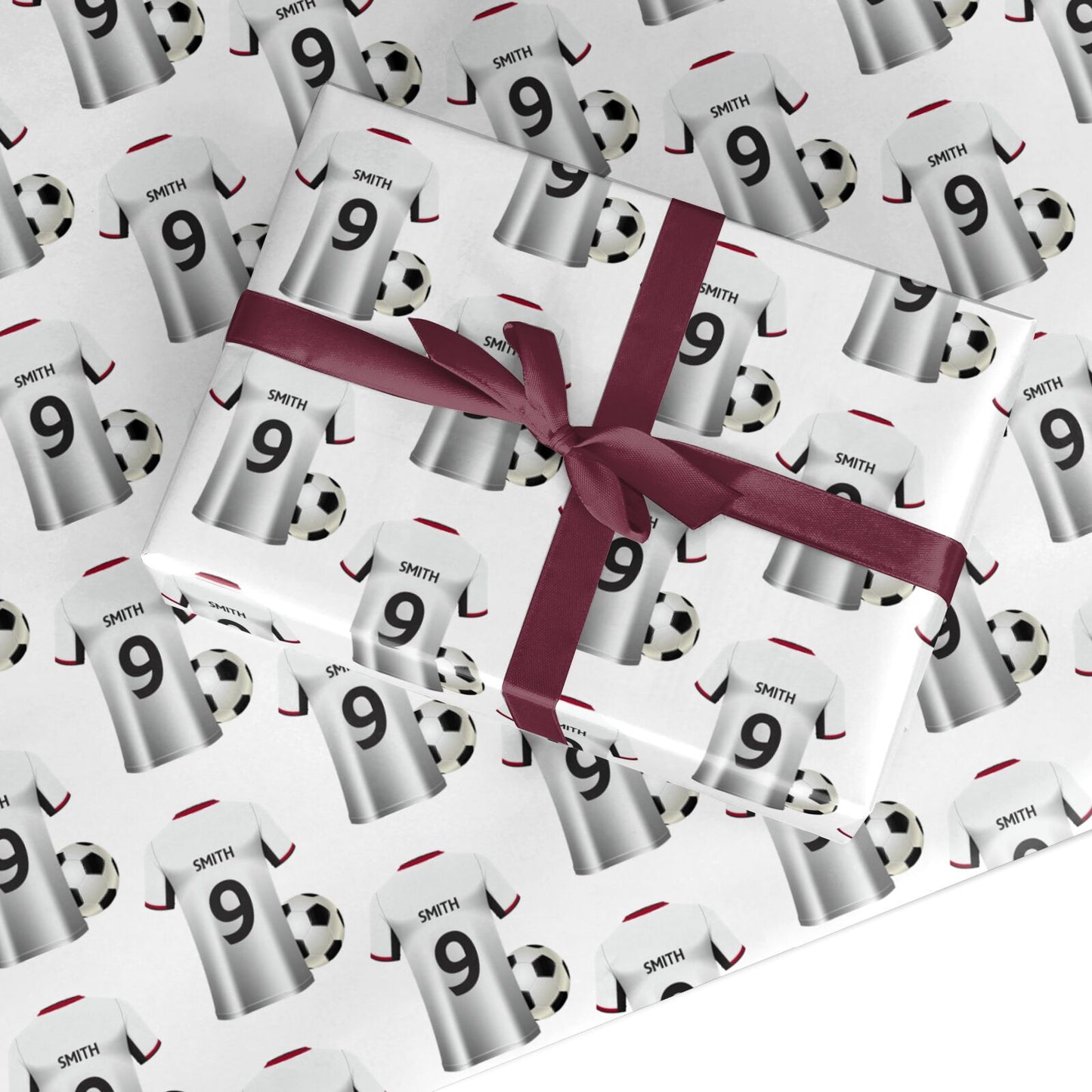 White Red Personalised Football Shirt Custom Wrapping Paper