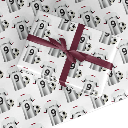 White Red Personalised Football Shirt Custom Wrapping Paper