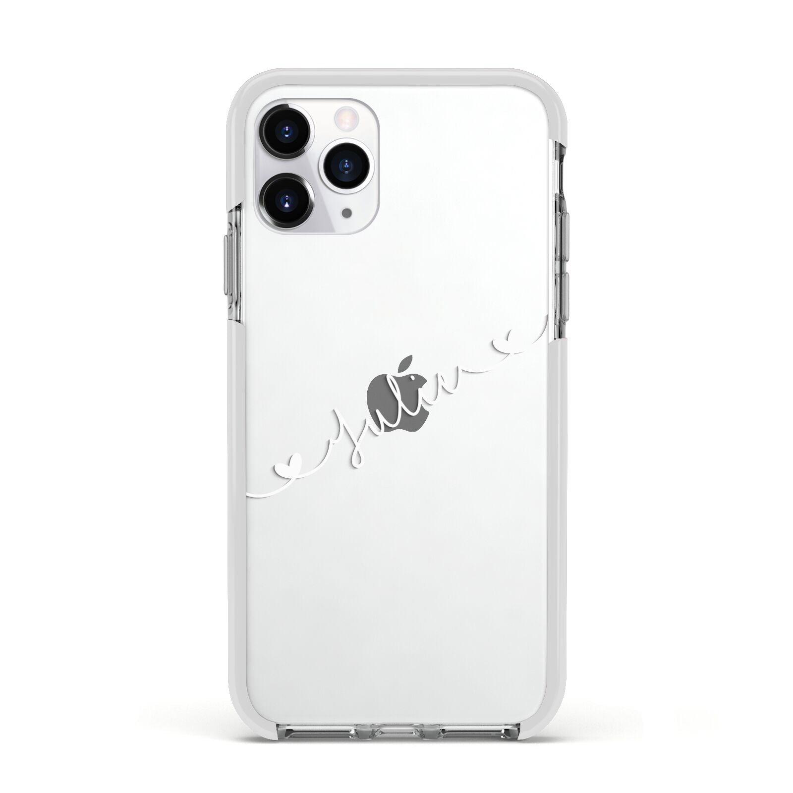 White Sloped Handwritten Name Apple iPhone 11 Pro in Silver with White Impact Case