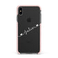 White Sloped Handwritten Name Apple iPhone Xs Max Impact Case Pink Edge on Black Phone