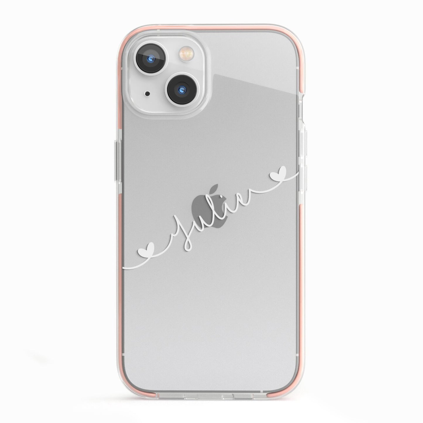White Sloped Handwritten Name iPhone 13 TPU Impact Case with Pink Edges