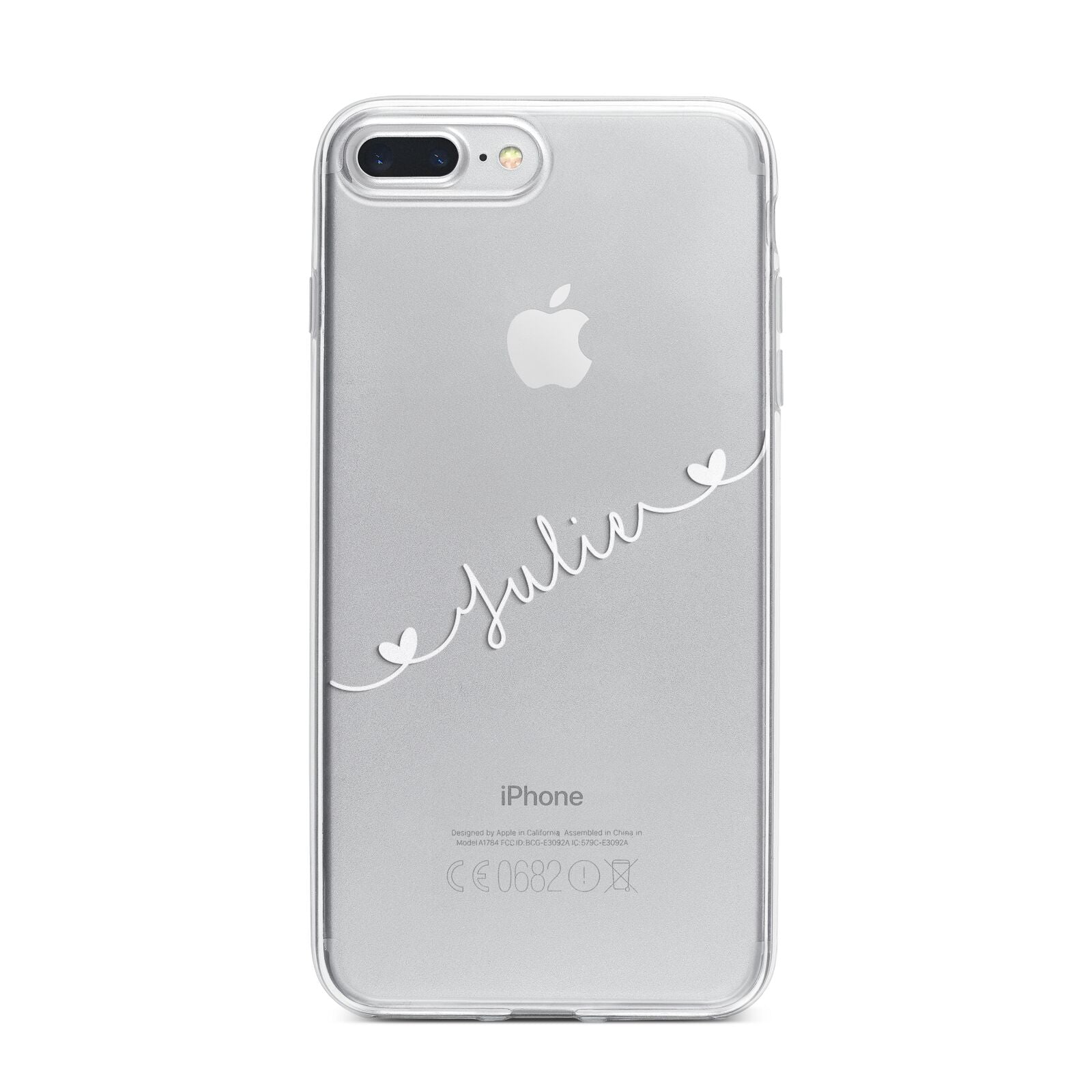 White Sloped Handwritten Name iPhone 7 Plus Bumper Case on Silver iPhone