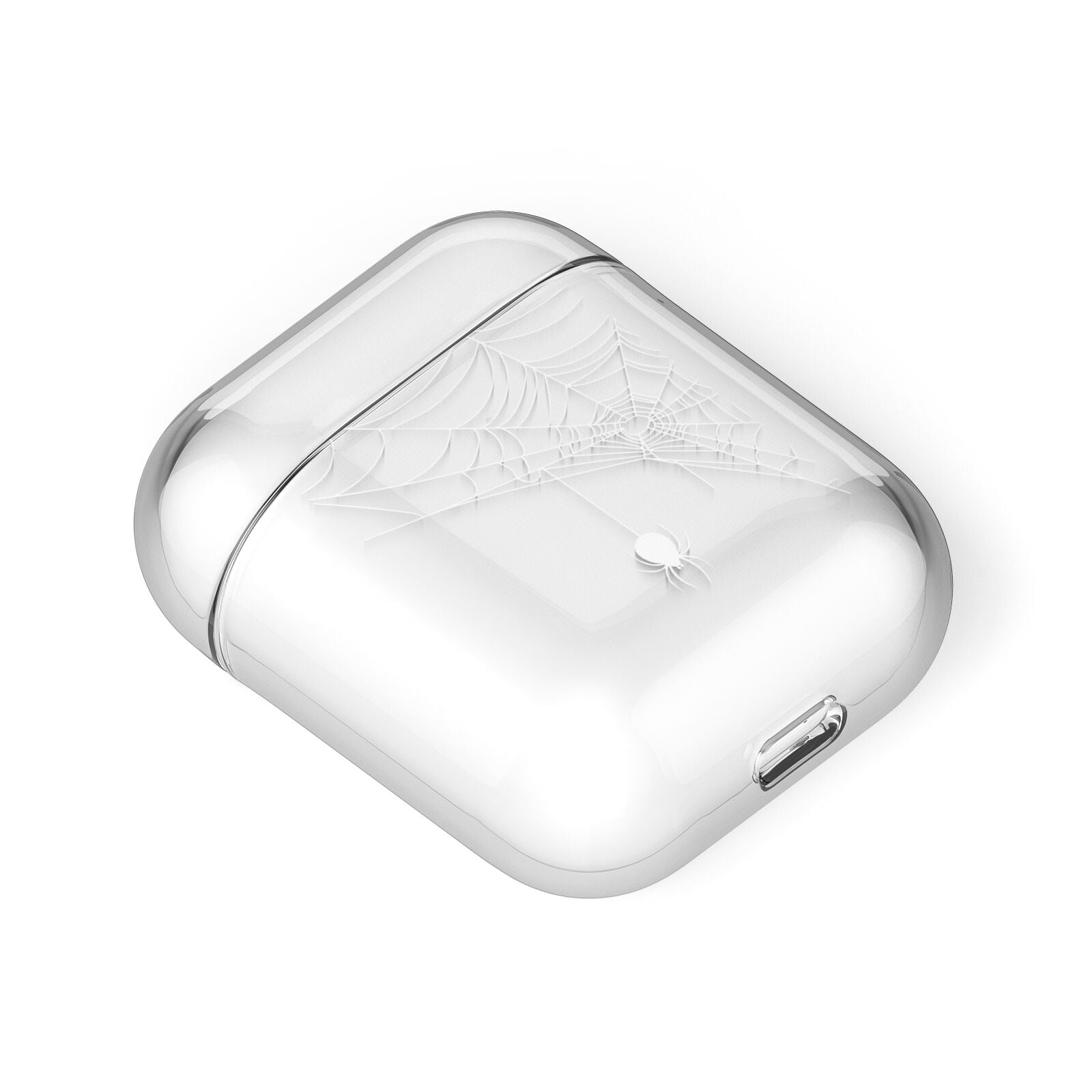 White Spiders Web with Transparent Background AirPods Case Laid Flat