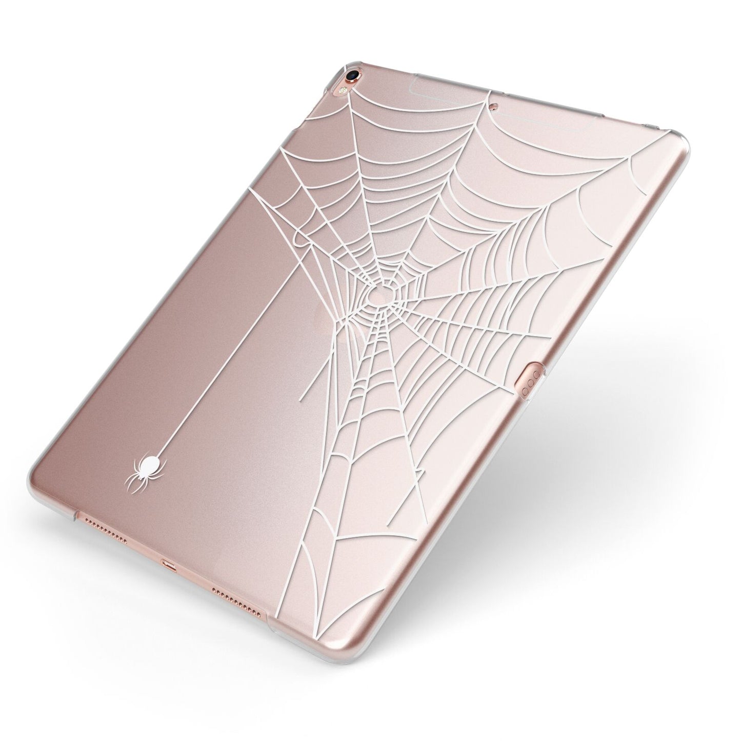 White Spiders Web with Transparent Background Apple iPad Case on Rose Gold iPad Side View