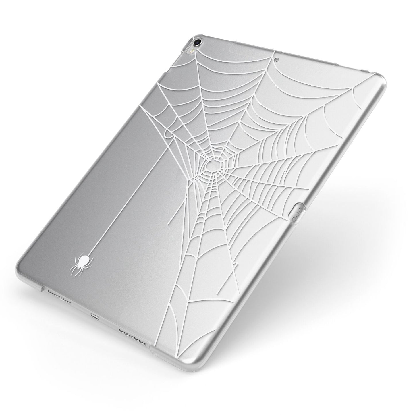 White Spiders Web with Transparent Background Apple iPad Case on Silver iPad Side View