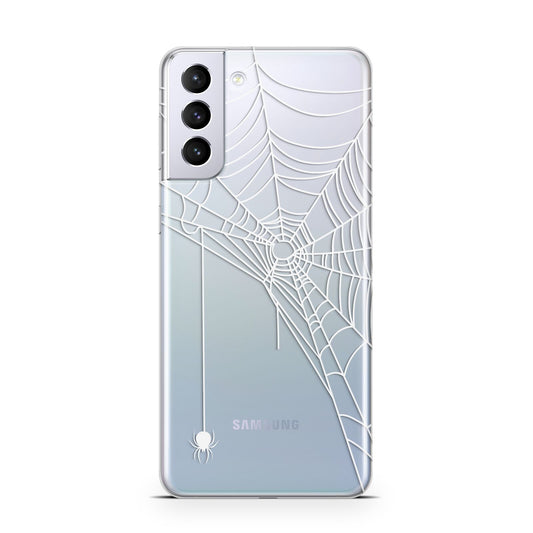 White Spiders Web with Transparent Background Samsung S21 Plus Phone Case
