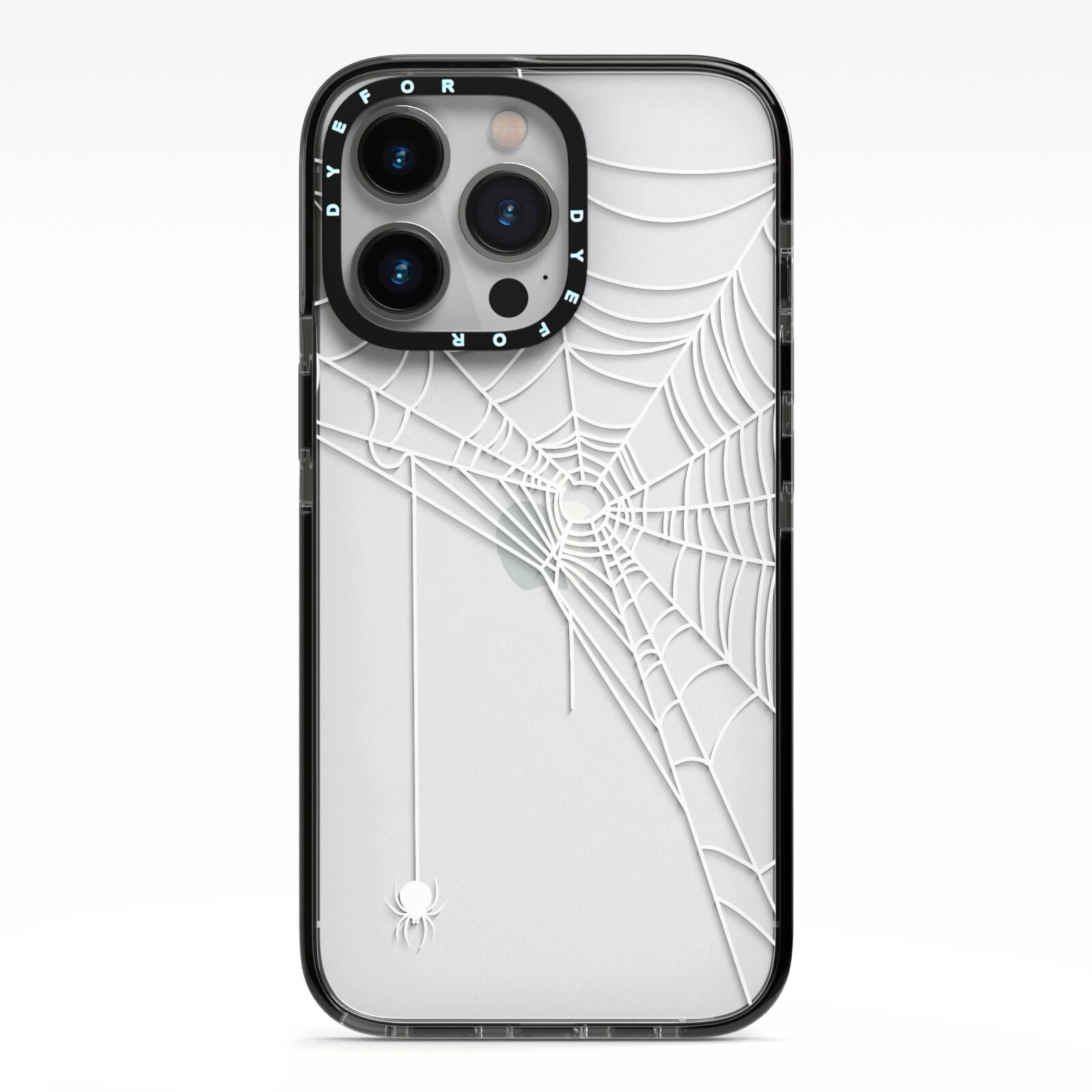 White Spiders Web with Transparent Background iPhone 13 Pro Black Impact Case on Silver phone