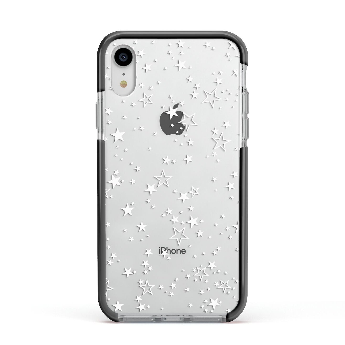 White Star Apple iPhone XR Impact Case Black Edge on Silver Phone