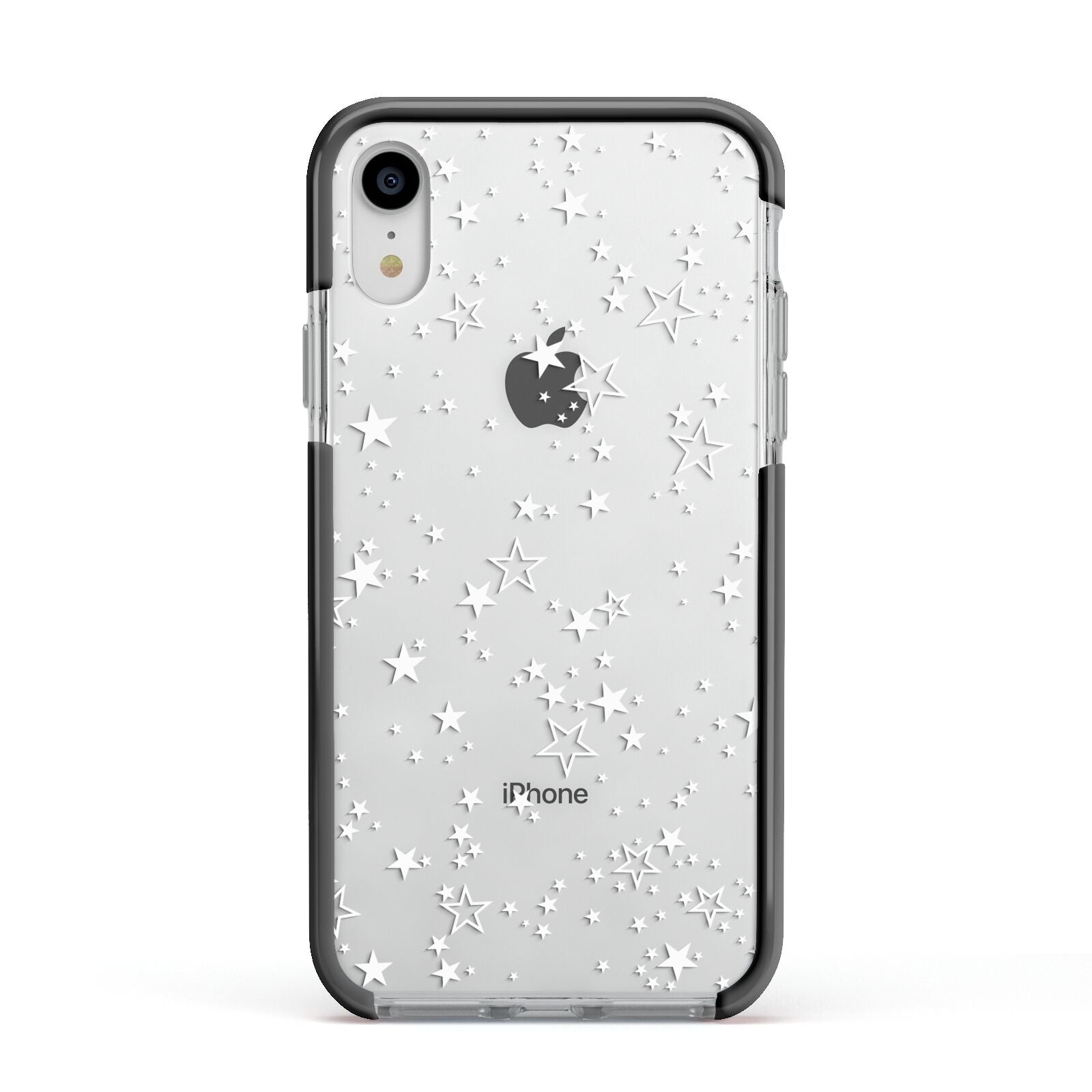 White Star Apple iPhone XR Impact Case Black Edge on Silver Phone