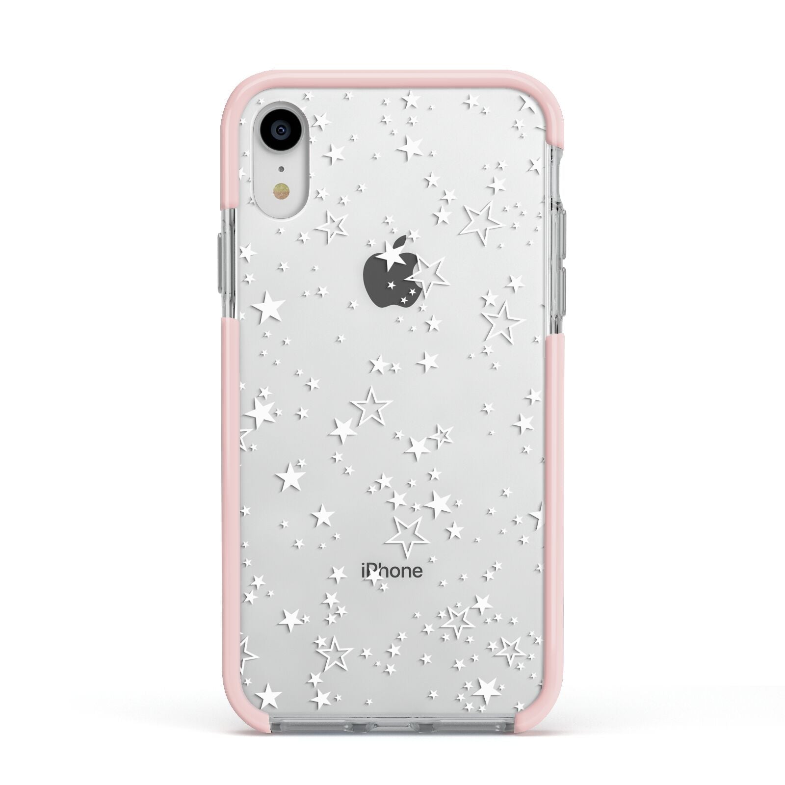 White Star Apple iPhone XR Impact Case Pink Edge on Silver Phone