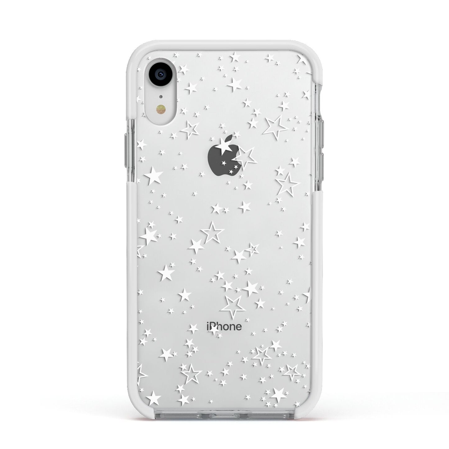 White Star Apple iPhone XR Impact Case White Edge on Silver Phone