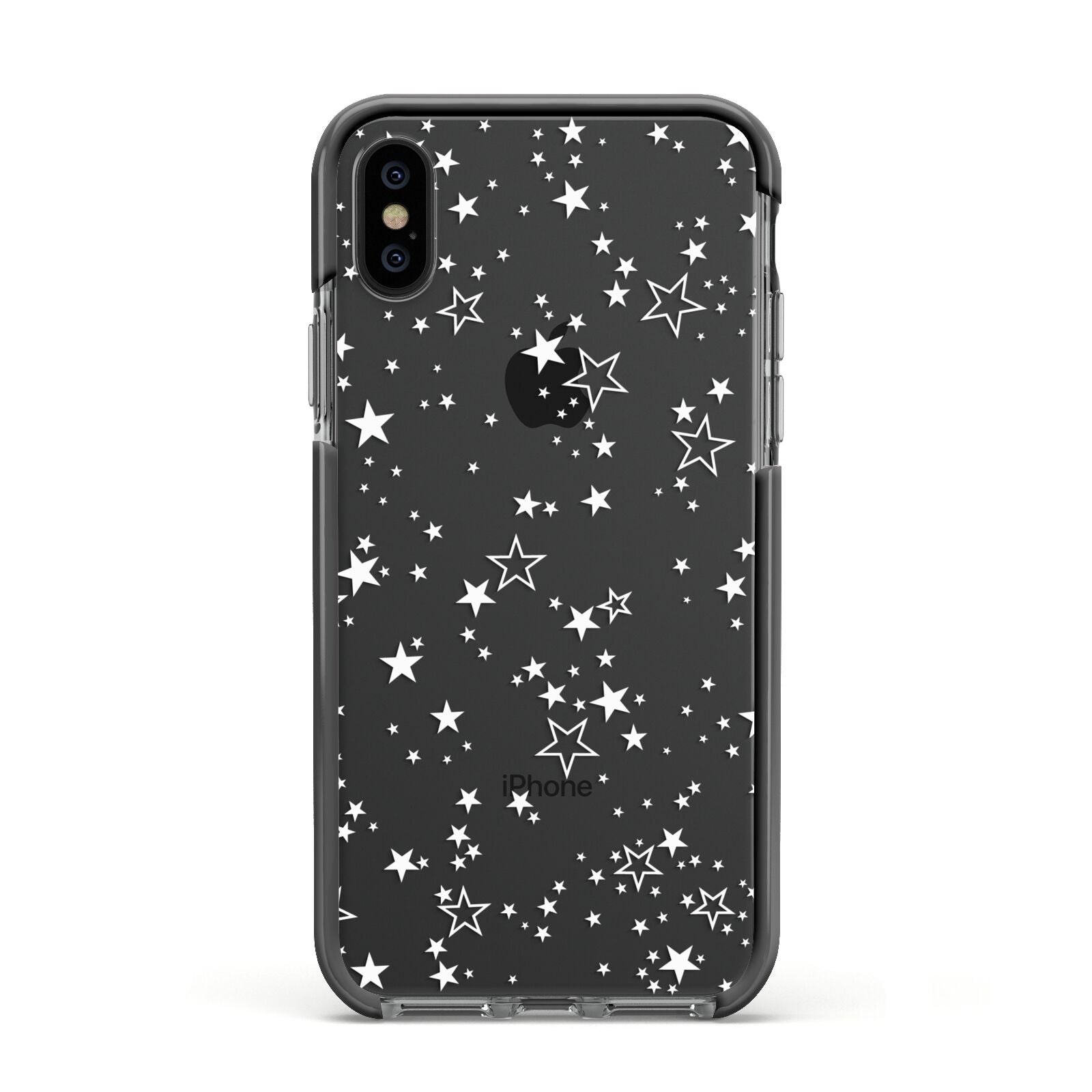 White Star Apple iPhone Xs Impact Case Black Edge on Black Phone