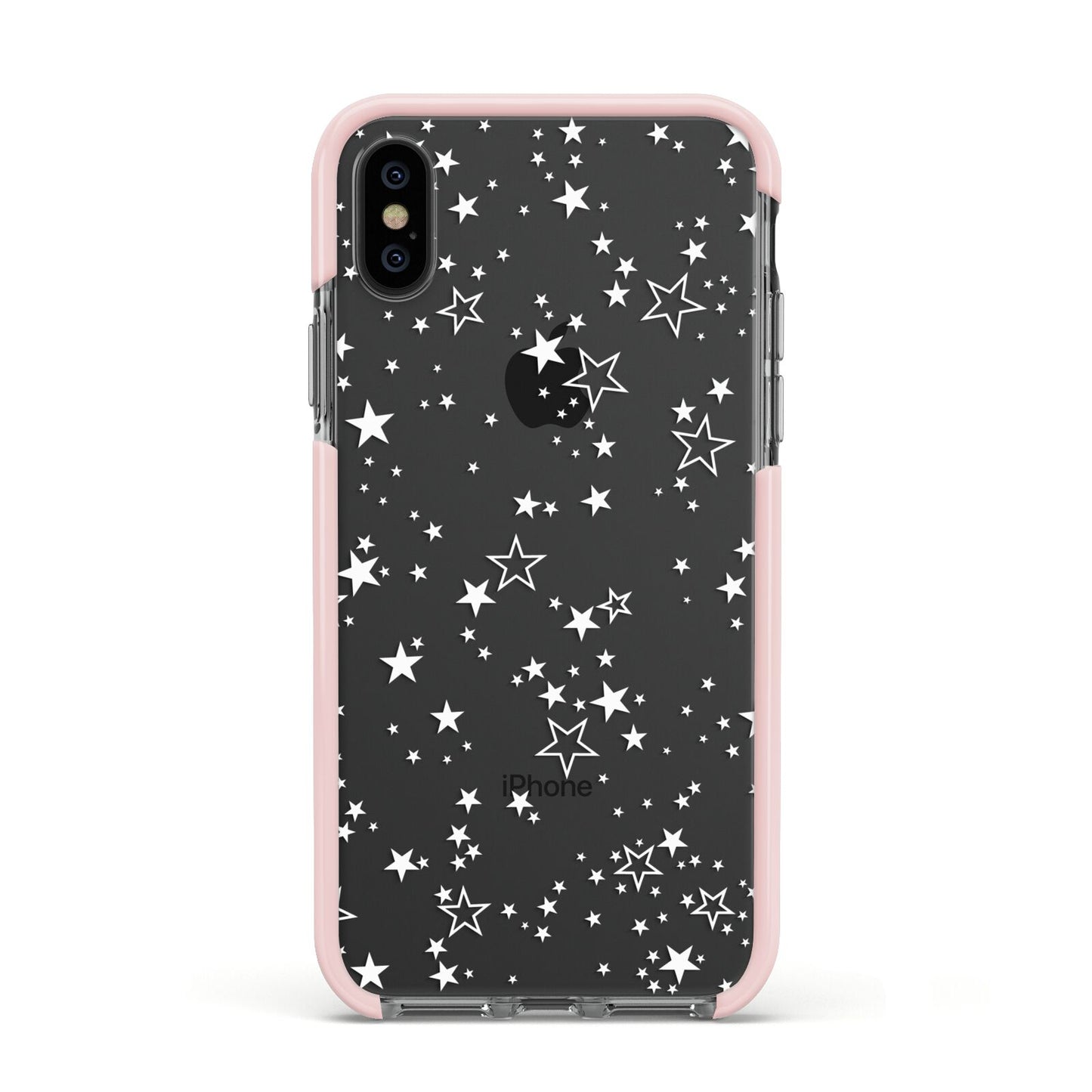 White Star Apple iPhone Xs Impact Case Pink Edge on Black Phone