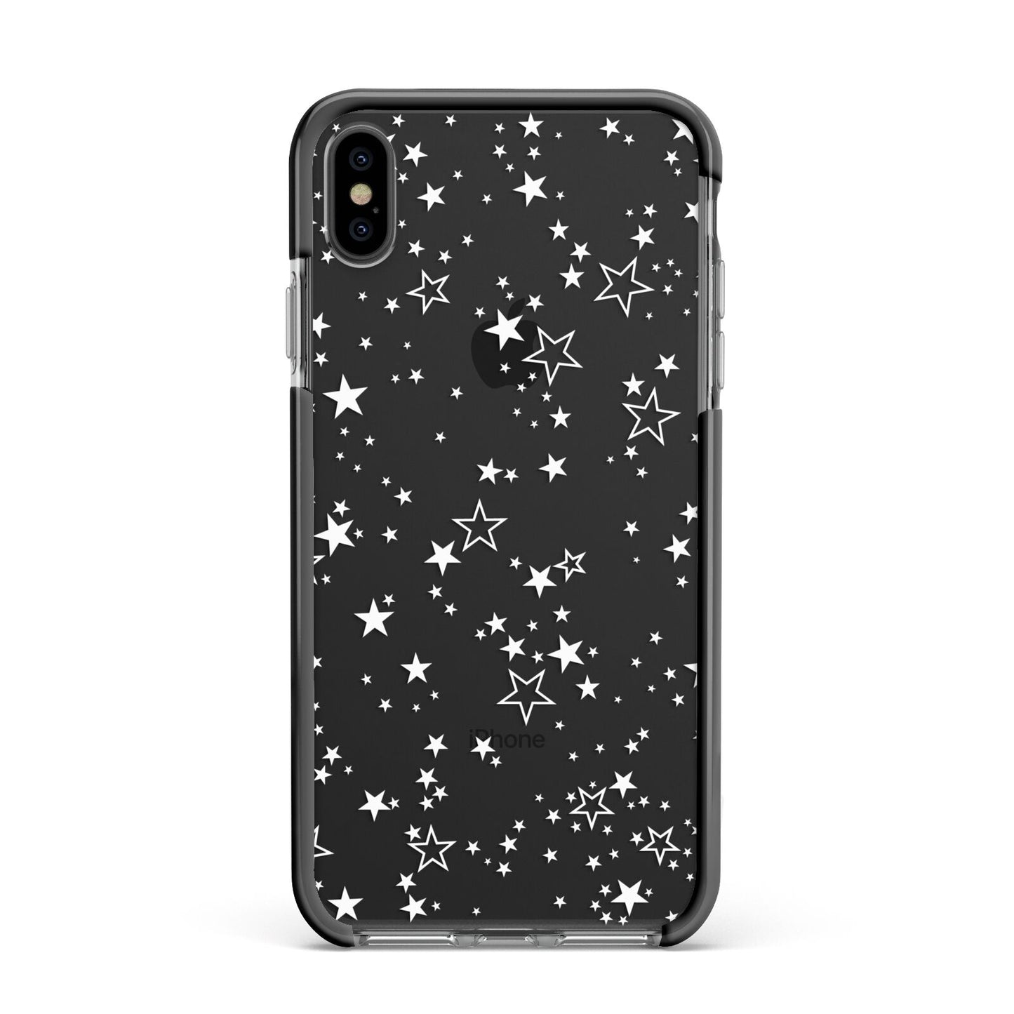 White Star Apple iPhone Xs Max Impact Case Black Edge on Black Phone