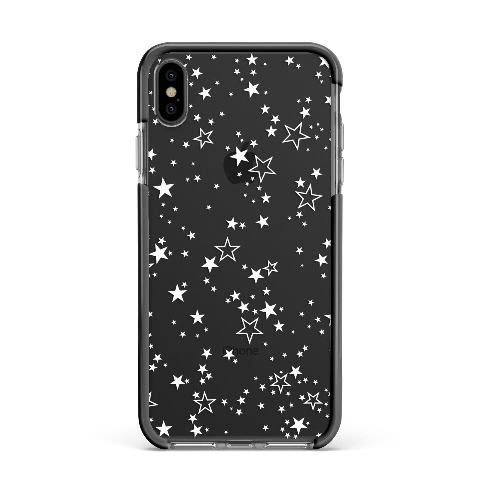 White Star Apple iPhone Xs Max Impact Case Black Edge on Black Phone