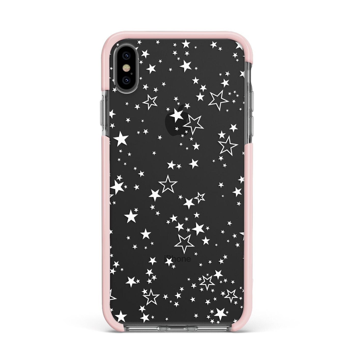 White Star Apple iPhone Xs Max Impact Case Pink Edge on Black Phone